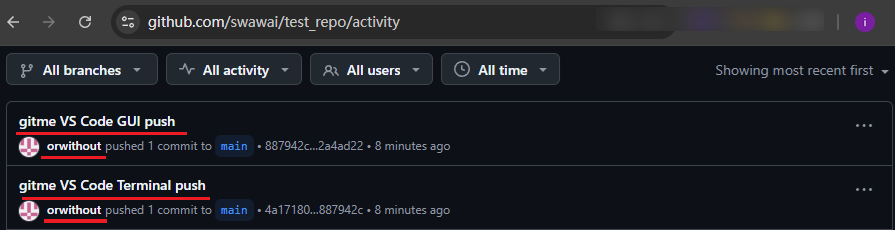 GitHub repository activity shows that account orwithout performed the push